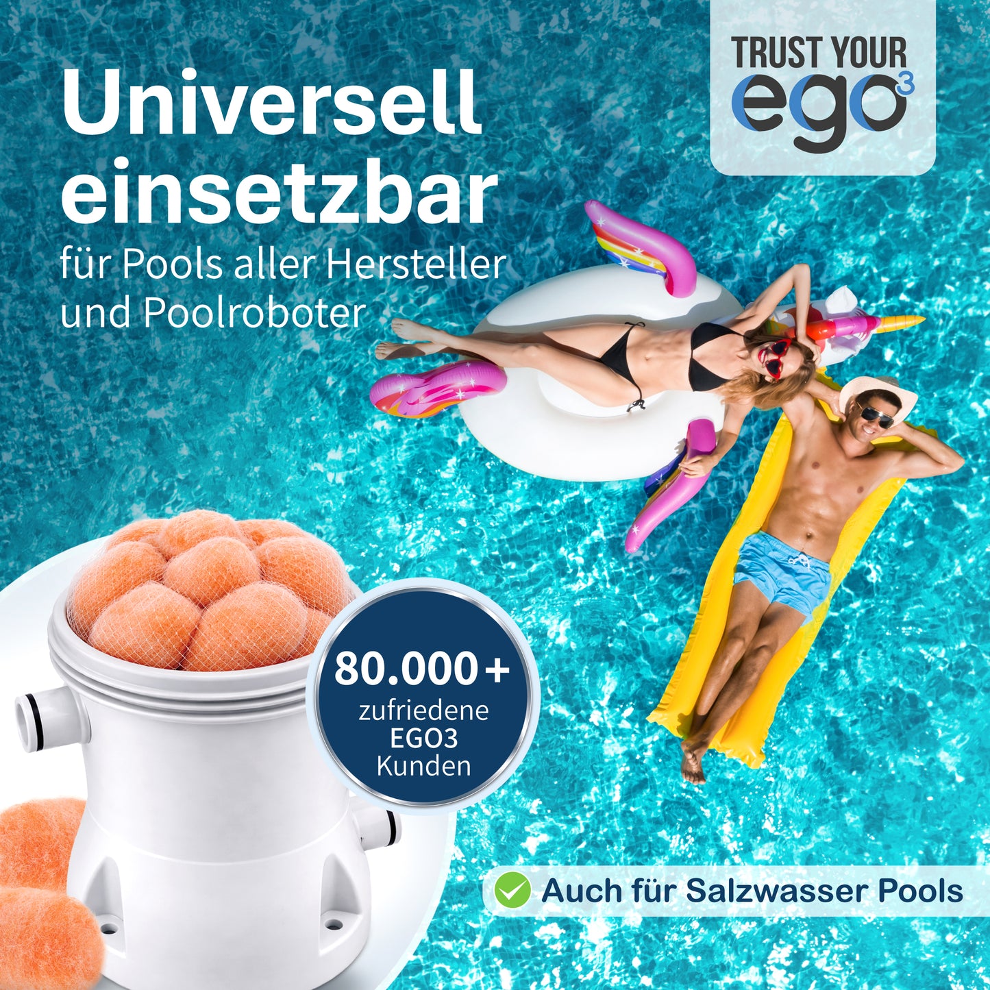 Pool Premium Fiber Filter Balls (Replacement for Pool Cartridges) in Net (2x) - Self-Disinfecting