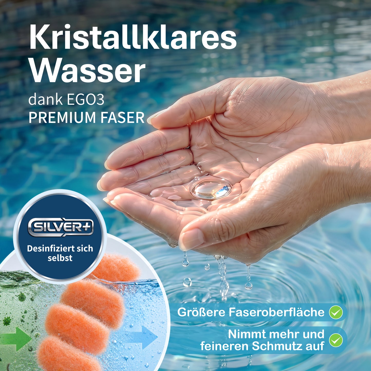 Pool Premium Fiber Filter Balls (Replacement for Pool Cartridges) in Net (2x) - Self-Disinfecting