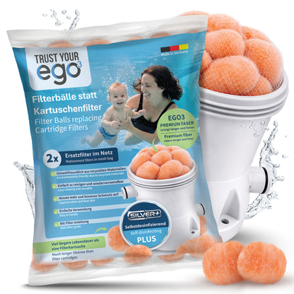 Pool Premium Fiber Filter Balls (Replacement for Pool Cartridges) in Net (2x) - Self-Disinfecting