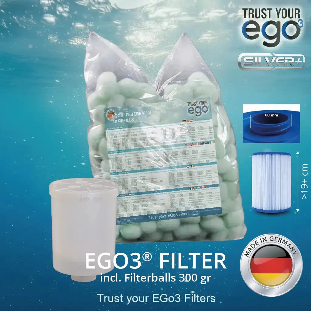 Set 4 JA – 2" (60mm) GROB Gewinde Filter für Jacuzzi inklusive 10 Filterballs Füllungen  Komplettset