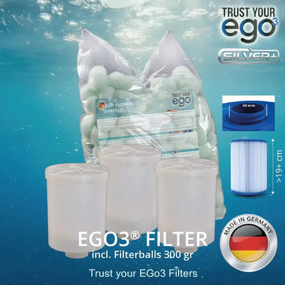 Set 4 JA – 2" (60mm) GROB Gewinde Filter für Jacuzzi inklusive 10 Filterballs Füllungen  Komplettset